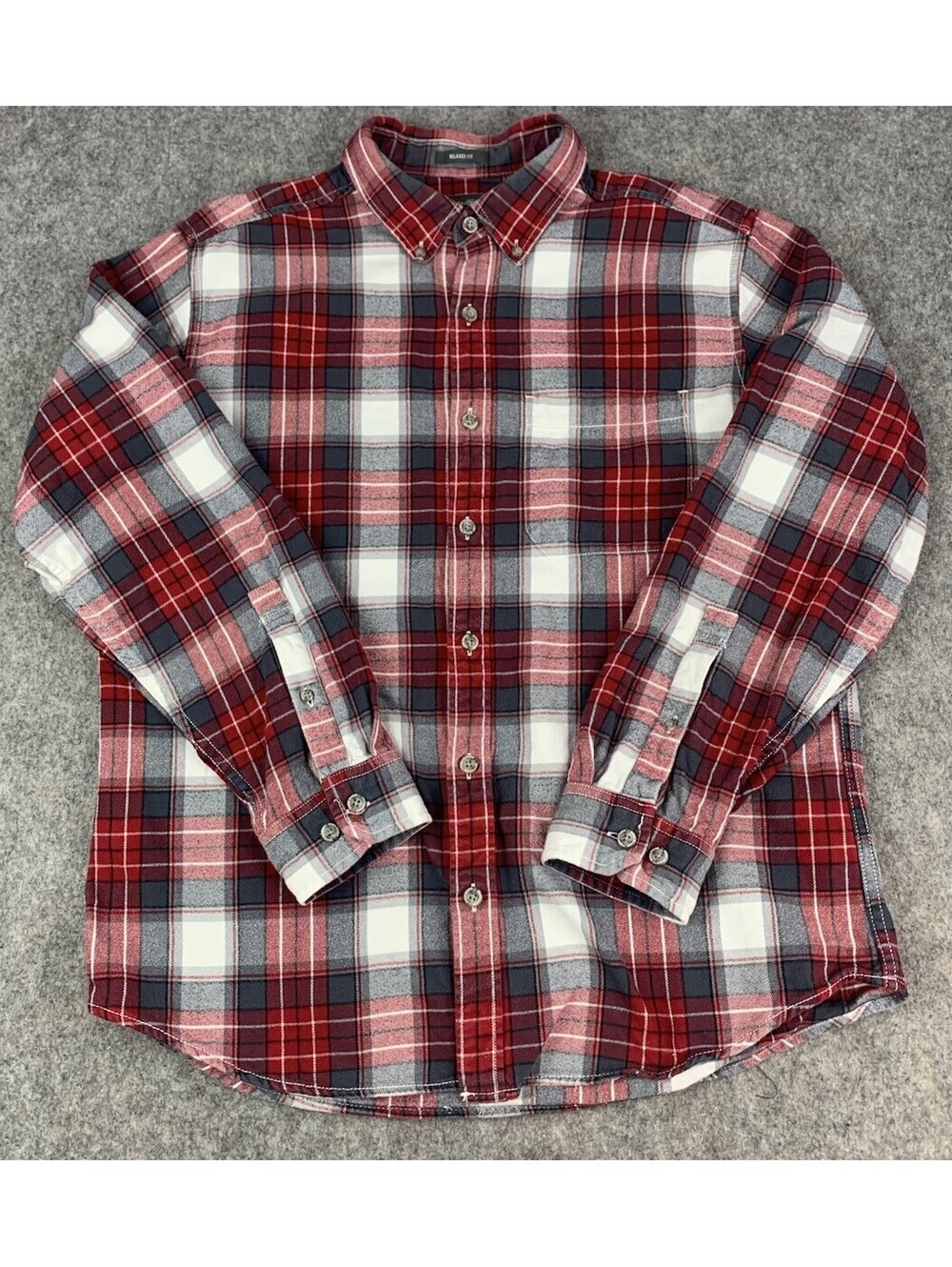 Eddie Bauer Men's Long Sleeve Shirt Relaxed Fit, Red Gray Plaid, Size Medium